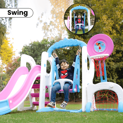 5 in 1 SWING-SLIDE PLAYGROUND COMBO FOR KID’S – (Swing, slide, Basketball, Football and Hockey ) 2-8 years.