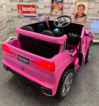 BMW Racer Style Kids Electric Ride-On Car 12V Power Leather Seats Parental Remote | Pink